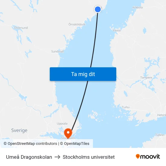 Umeå Dragonskolan to Stockholms universitet map
