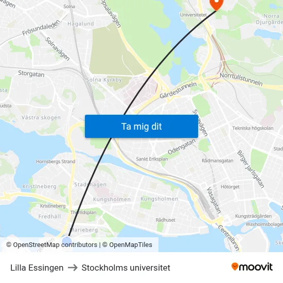 Lilla Essingen to Stockholms universitet map
