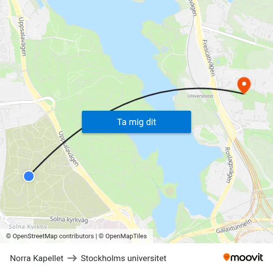 Norra Kapellet to Stockholms universitet map