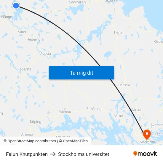 Falun Knutpunkten to Stockholms universitet map