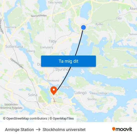Arninge Station to Stockholms universitet map