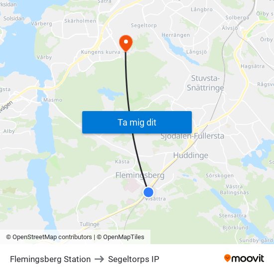 Flemingsberg Station to Segeltorps IP map