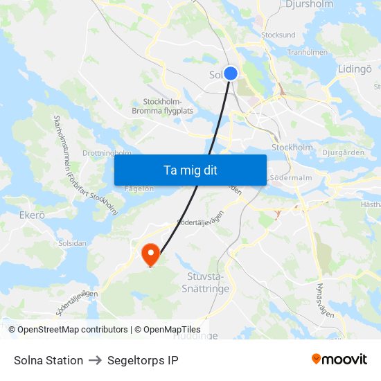 Solna Station to Segeltorps IP map