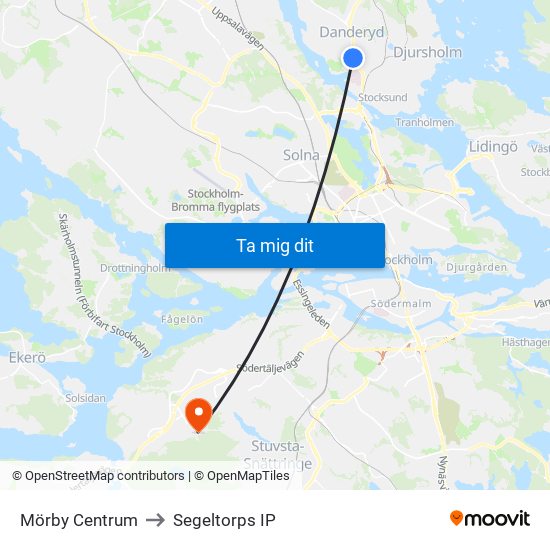 Mörby Centrum to Segeltorps IP map