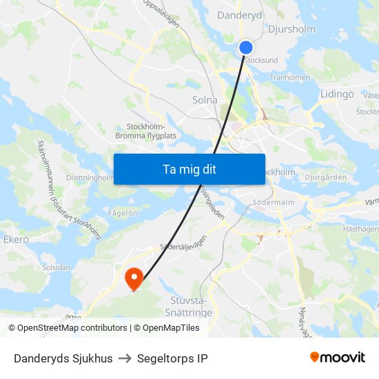 Danderyds Sjukhus to Segeltorps IP map