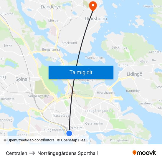 Centralen to Norrängsgårdens Sporthall map