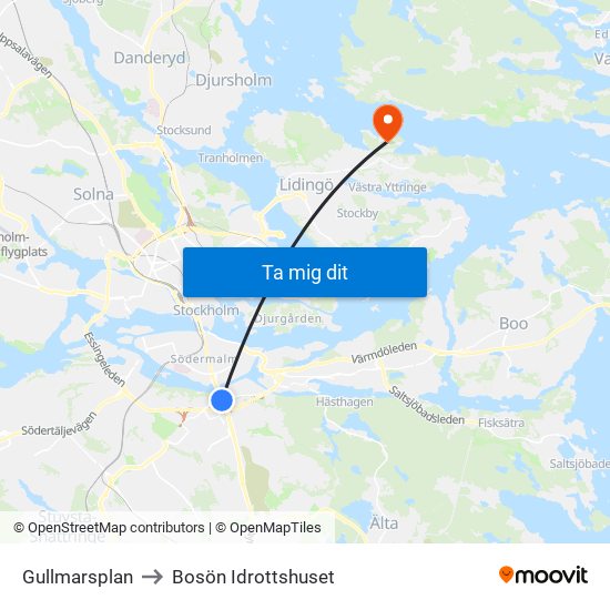 Gullmarsplan to Bosön Idrottshuset map