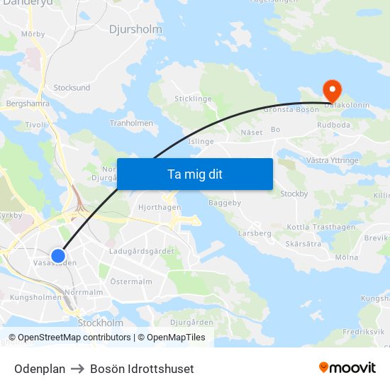 Odenplan to Bosön Idrottshuset map