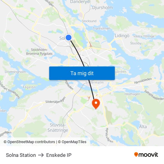 Solna Station to Enskede IP map