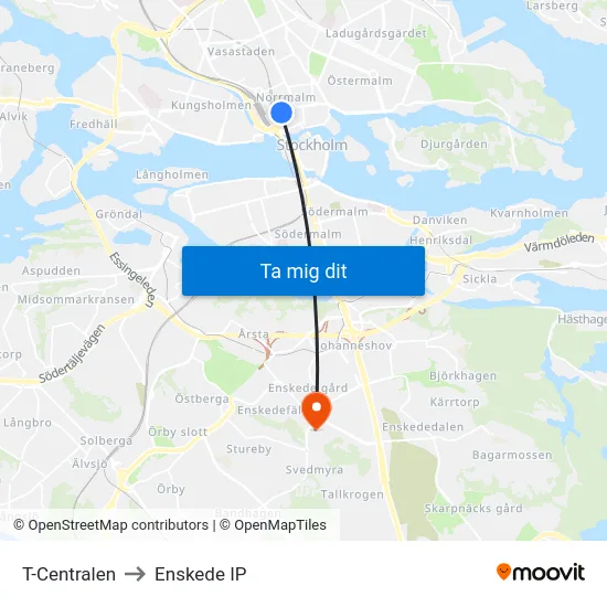 T-Centralen to Enskede IP map