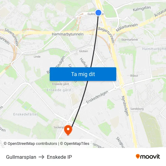 Gullmarsplan to Enskede IP map