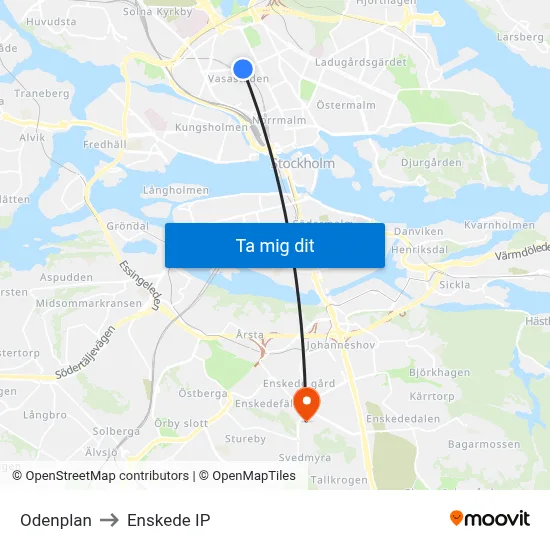 Odenplan to Enskede IP map