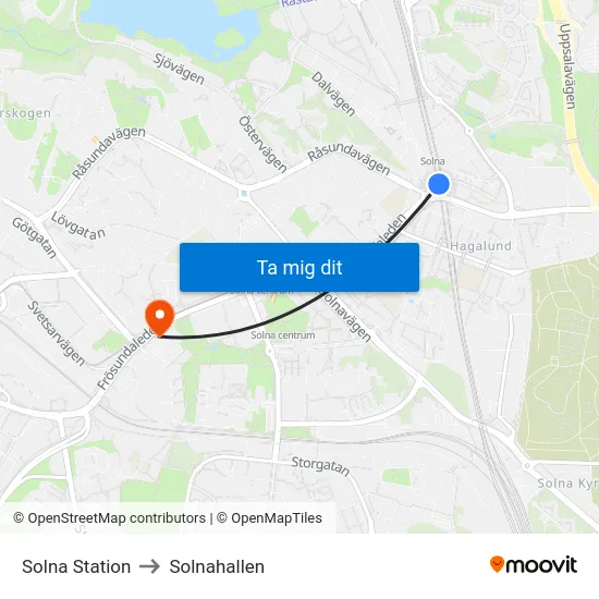 Solna Station to Solnahallen map