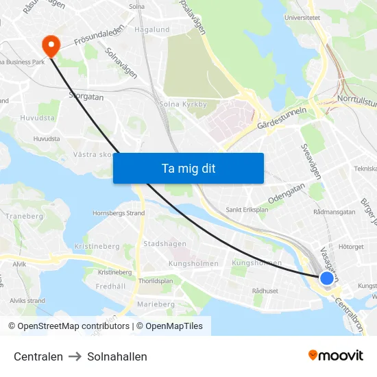Centralen to Solnahallen map