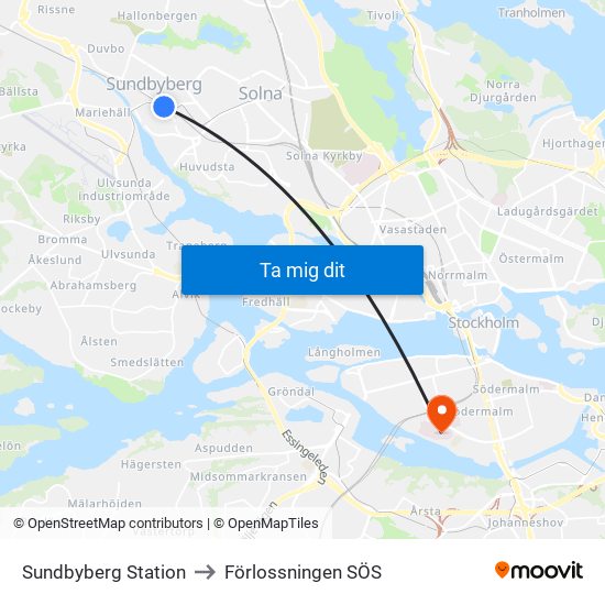 Sundbyberg Station to Förlossningen SÖS map