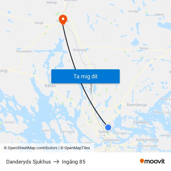 Danderyds Sjukhus to Ingång 85 map
