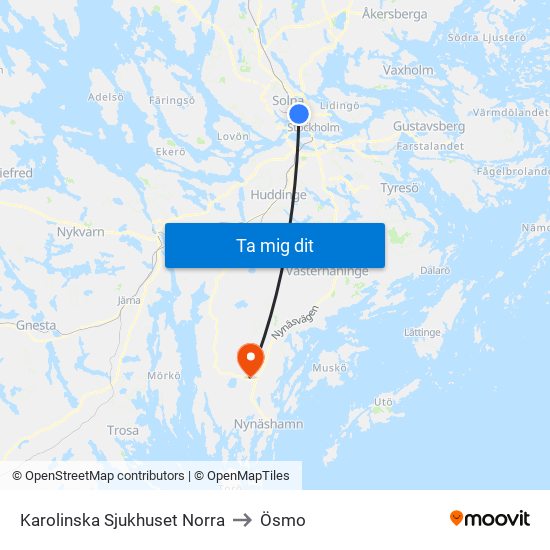 Karolinska Sjukhuset Norra to Ösmo map