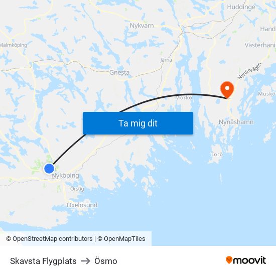 Skavsta Flygplats to Ösmo map