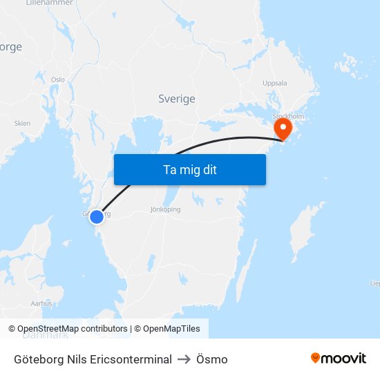 Göteborg Nils Ericsonterminal to Ösmo map