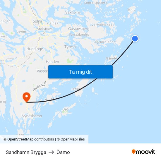 Sandhamn Brygga to Ösmo map