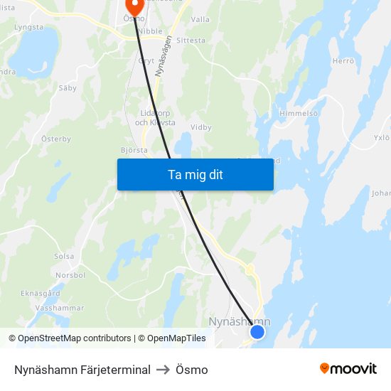 Nynäshamn Färjeterminal to Ösmo map