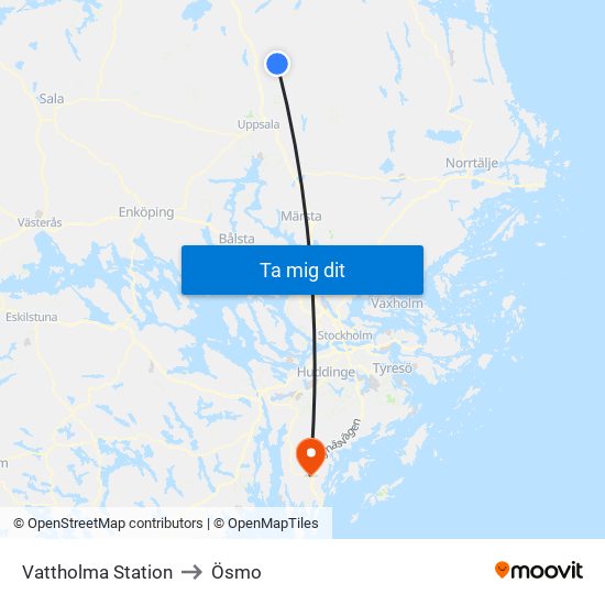 Vattholma Station to Ösmo map