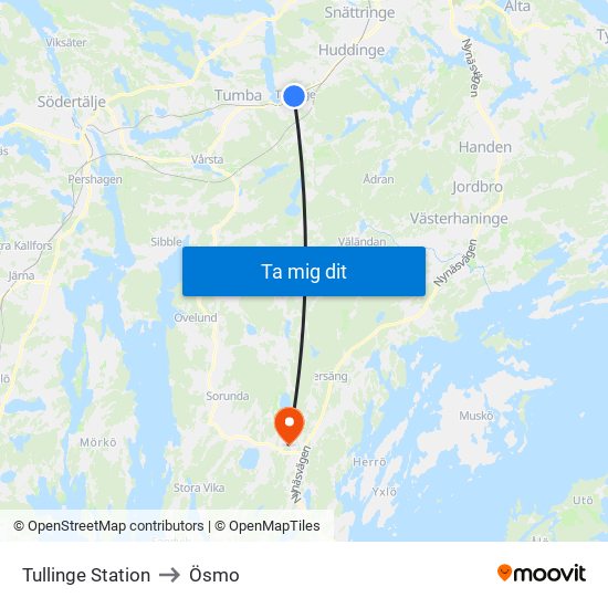 Tullinge Station to Ösmo map