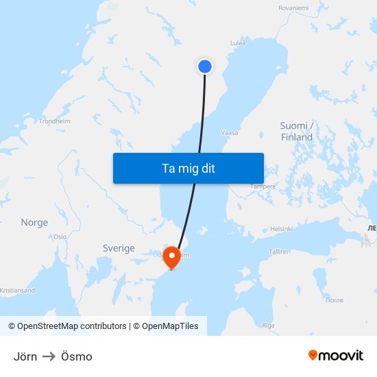 Jörn to Ösmo map