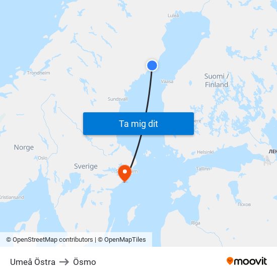 Umeå Östra to Ösmo map