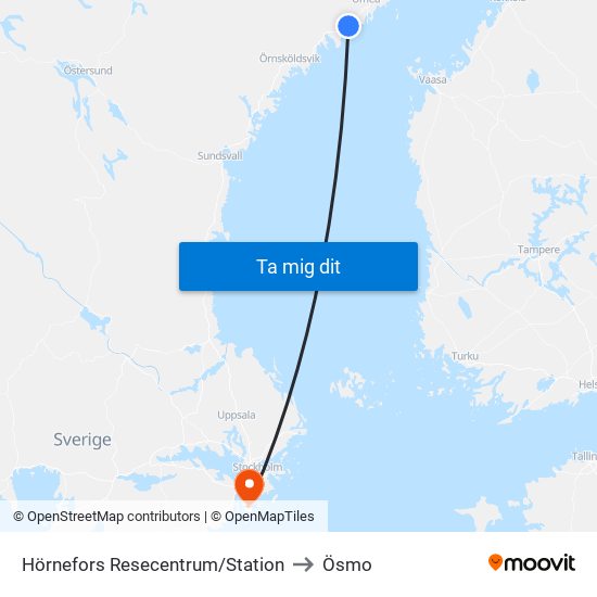 Hörnefors Resecentrum/Station to Ösmo map