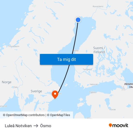 Luleå Notviken to Ösmo map