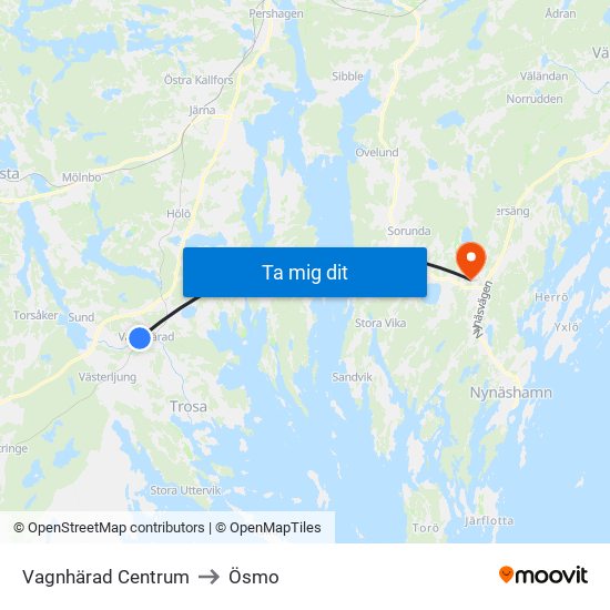 Vagnhärad Centrum to Ösmo map