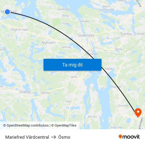 Mariefred Vårdcentral to Ösmo map