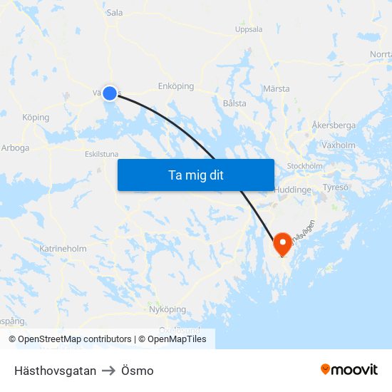 Hästhovsgatan to Ösmo map