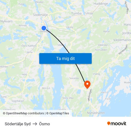 Södertälje Syd to Ösmo map