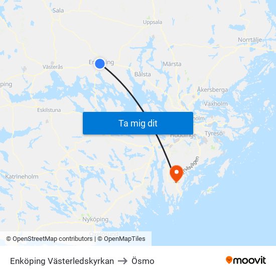 Enköping Västerledskyrkan to Ösmo map