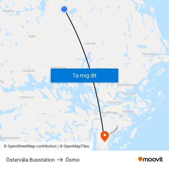 Östervåla Busstation to Ösmo map