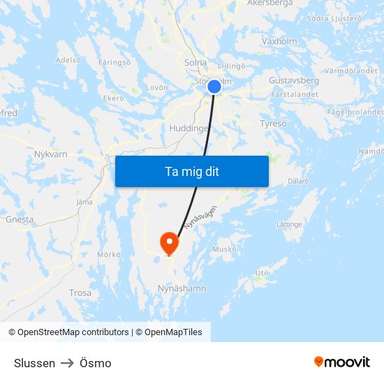 Slussen to Ösmo map