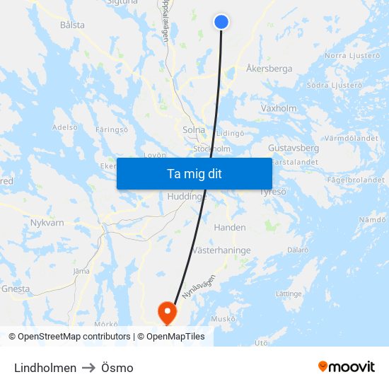 Lindholmen to Ösmo map