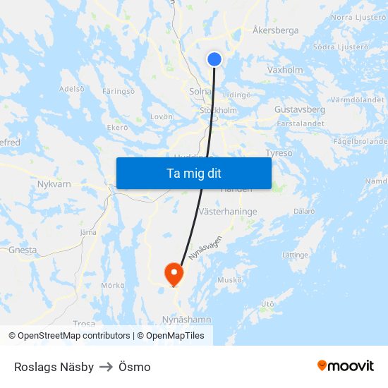 Roslags Näsby to Ösmo map