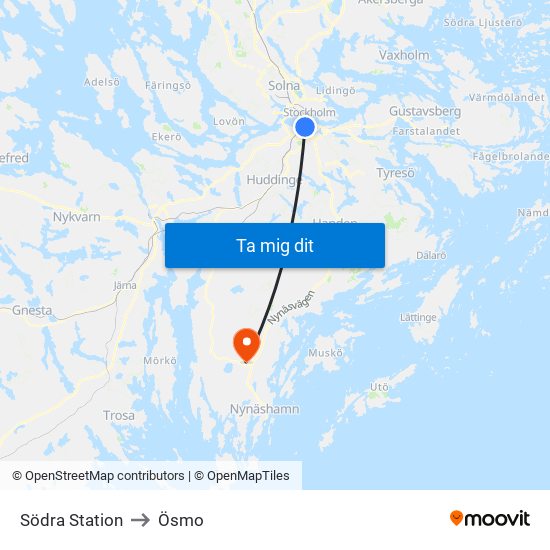 Södra Station to Ösmo map