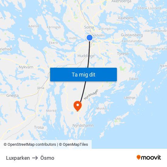 Luxparken to Ösmo map