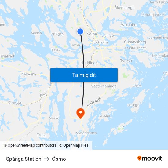 Spånga Station to Ösmo map