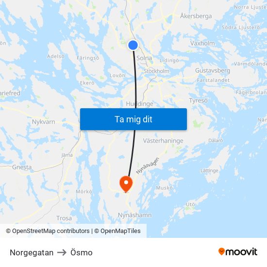 Norgegatan to Ösmo map