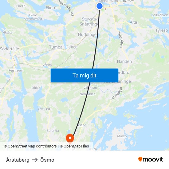 Årstaberg to Ösmo map