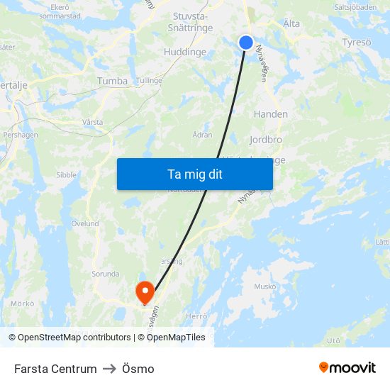 Farsta Centrum to Ösmo map
