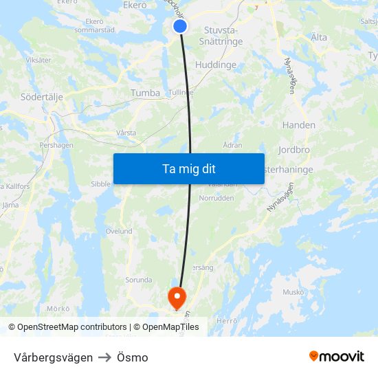 Vårbergsvägen to Ösmo map