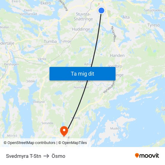 Svedmyra T-Stn to Ösmo map