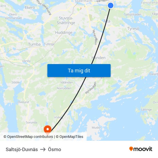 Saltsjö-Duvnäs to Ösmo map