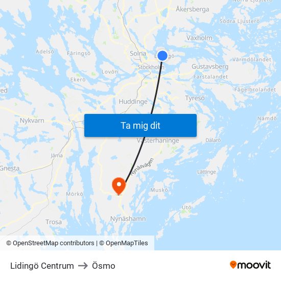 Lidingö Centrum to Ösmo map